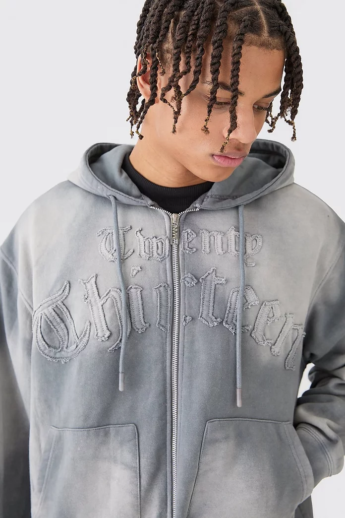 Oversized Sun Bleached 13 Zip Thru Hoodie | boohooMAN USA Oversized Sun Bleached 13 Zip Thru Hoodie | boohooMAN USA