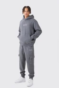Man Hooded Cargo Tracksuit Charcoal