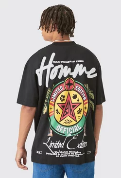 Black Oversized Printed Homme Embroidered T-shirt