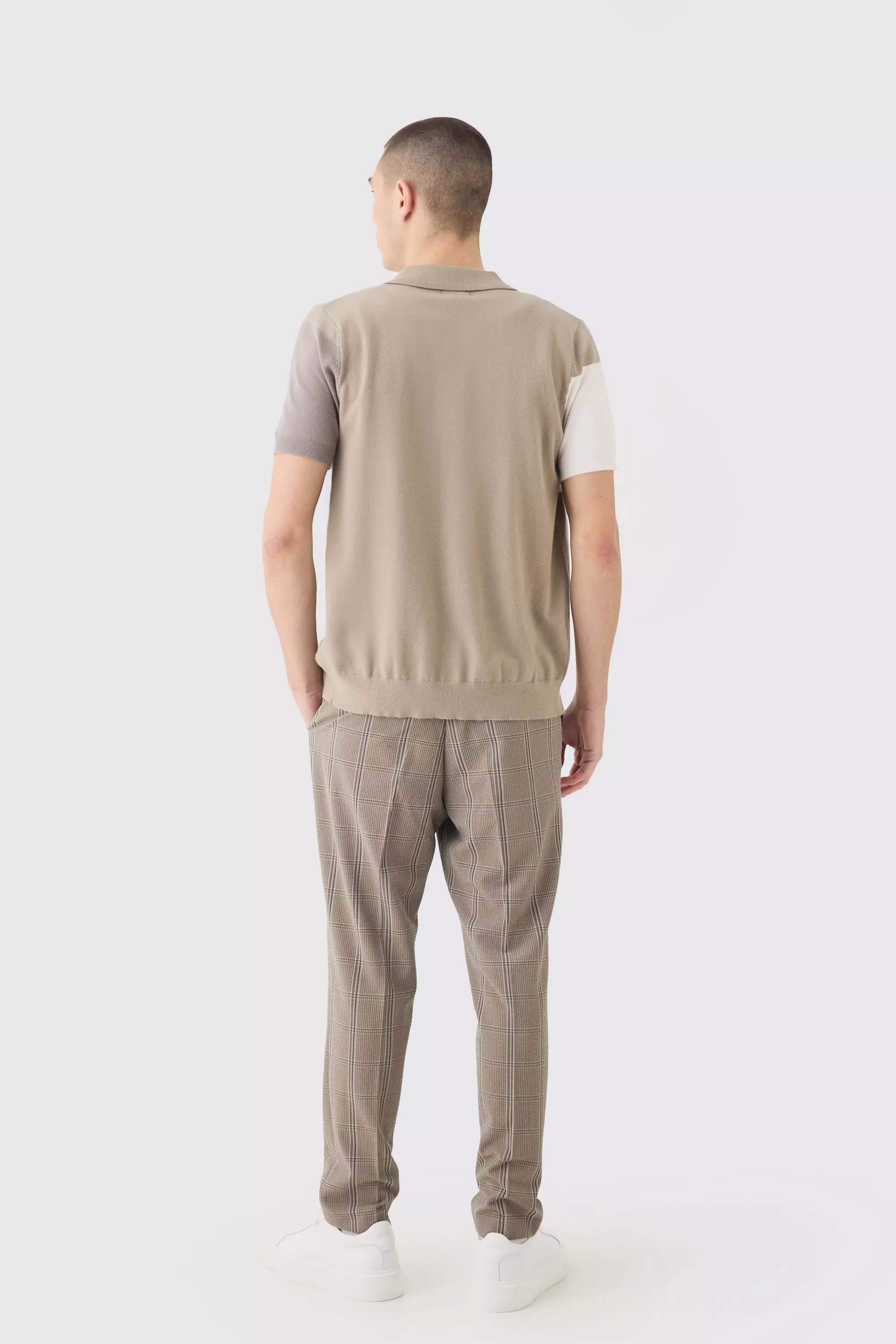 Brown Stretch Textured Check Tailored Trousers alternative image