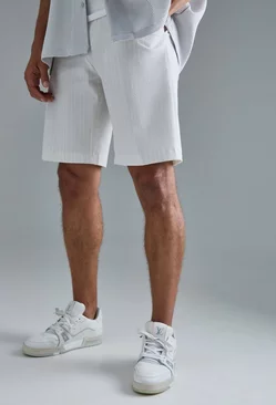 Stripe Seersucker Drawcord Regular Fit Shorts Ecru