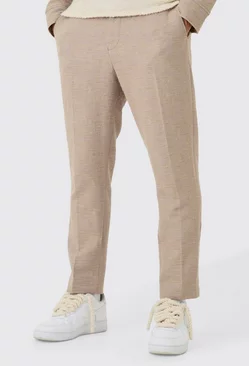 Textured Cotton Jacquard Smart Tapered Trousers Taupe