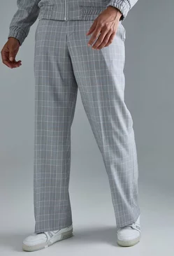 Grey Check Tailored Wide Leg Trousers
