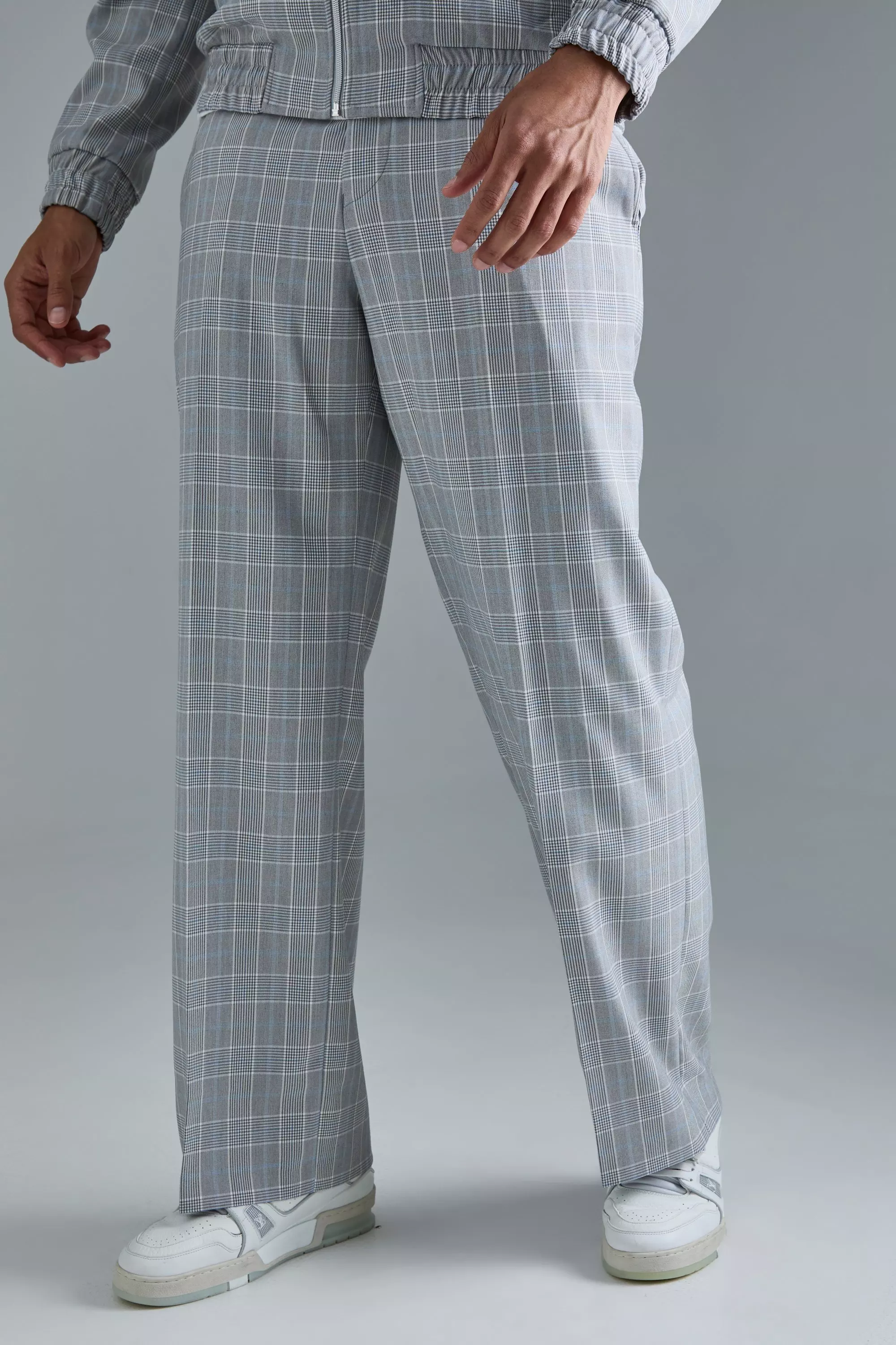 Check Tailored Wide Leg Trousers Grey