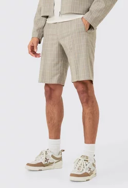 Check Regular Fit Tailored Shorts Stone