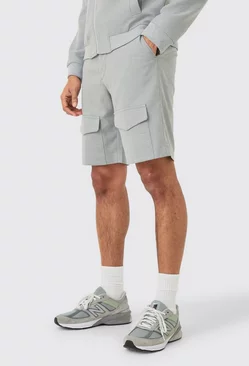 Grey Side Stripe Drawcord Waist Smart Cargo Shorts