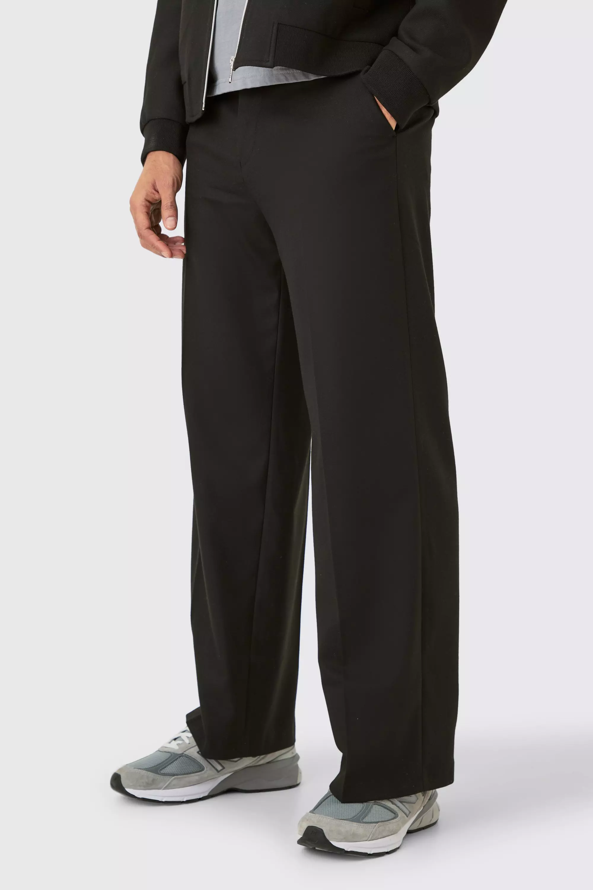 Fixed Waist Wide Leg Smart Trousers Black