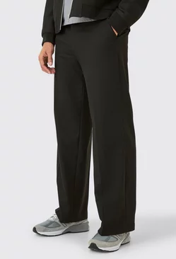 Side Stripe Drawcord Waist Crop Straight Fit Smart Trousers Black