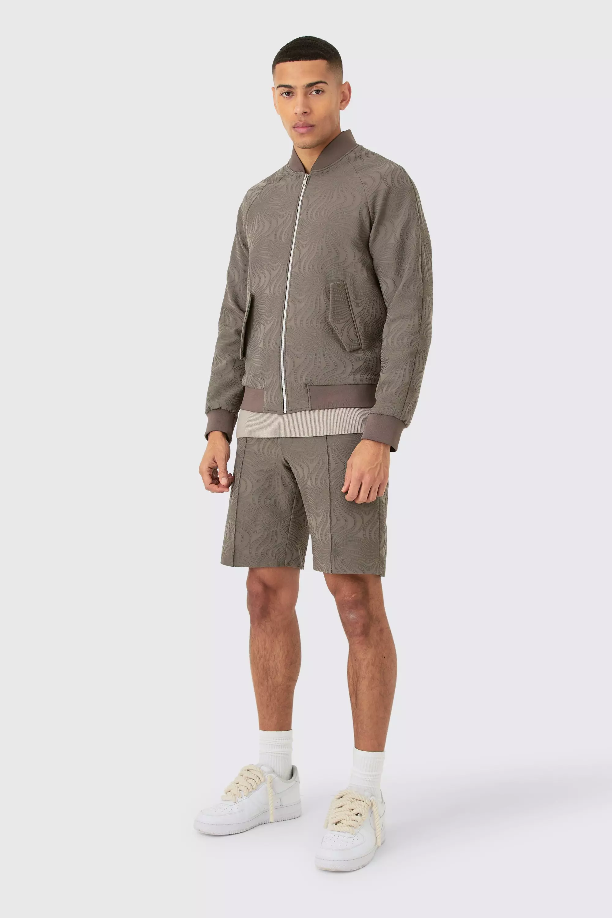 Mocha Textured Straight Fit Pintuck Tailored Shorts alternative image
