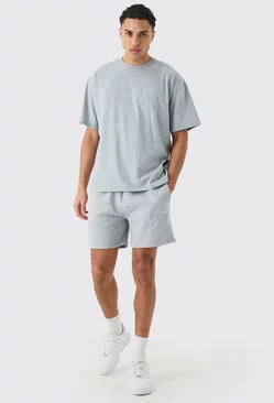Man Signature T-shirt And Loose Short Set Grey marl