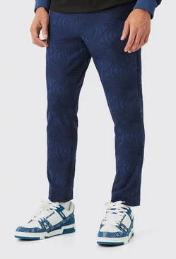 Navy Textured Tailored Tapered Trousers