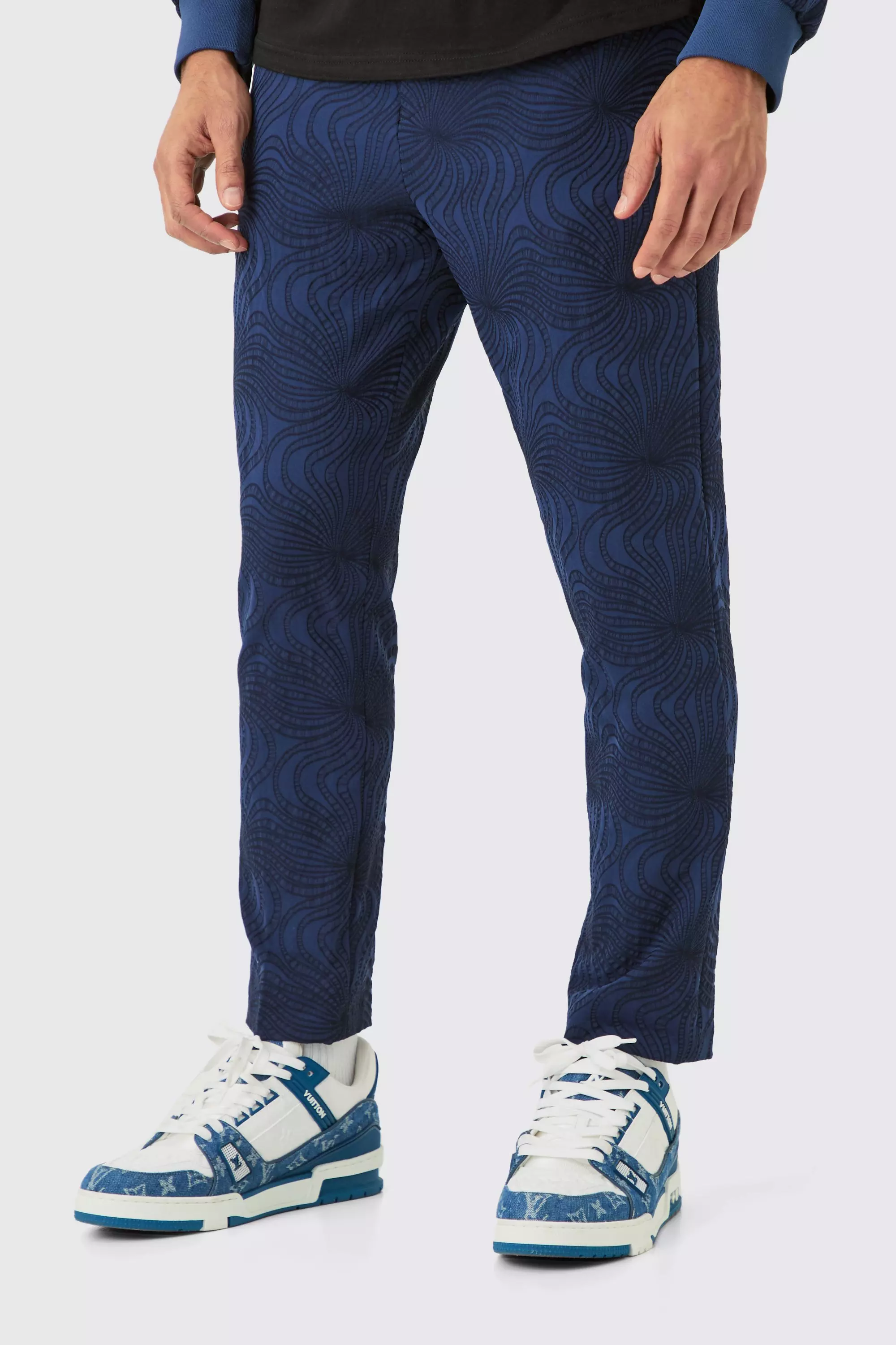 Textured Tailored Tapered Trousers Navy