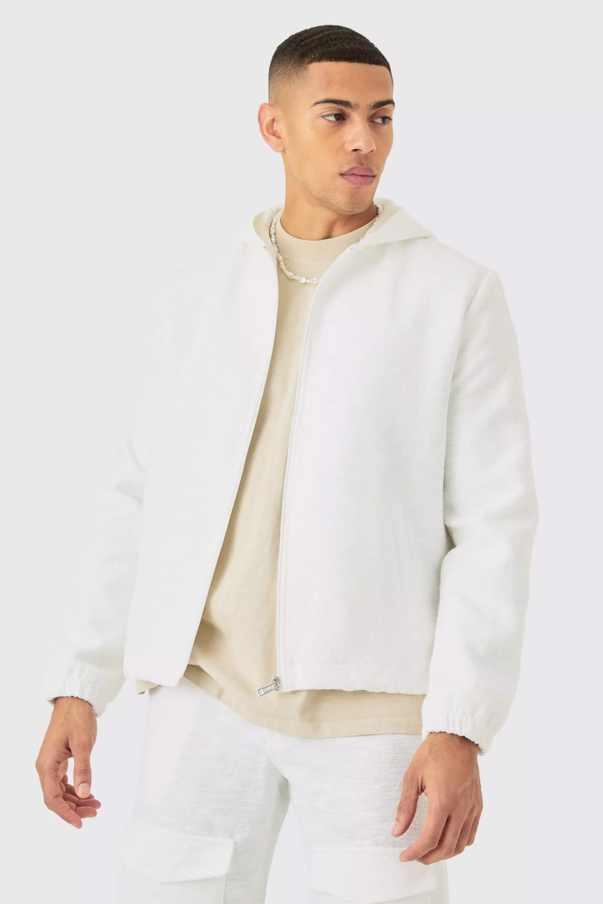 Textured Jacquard Smart Hooded Jacket White