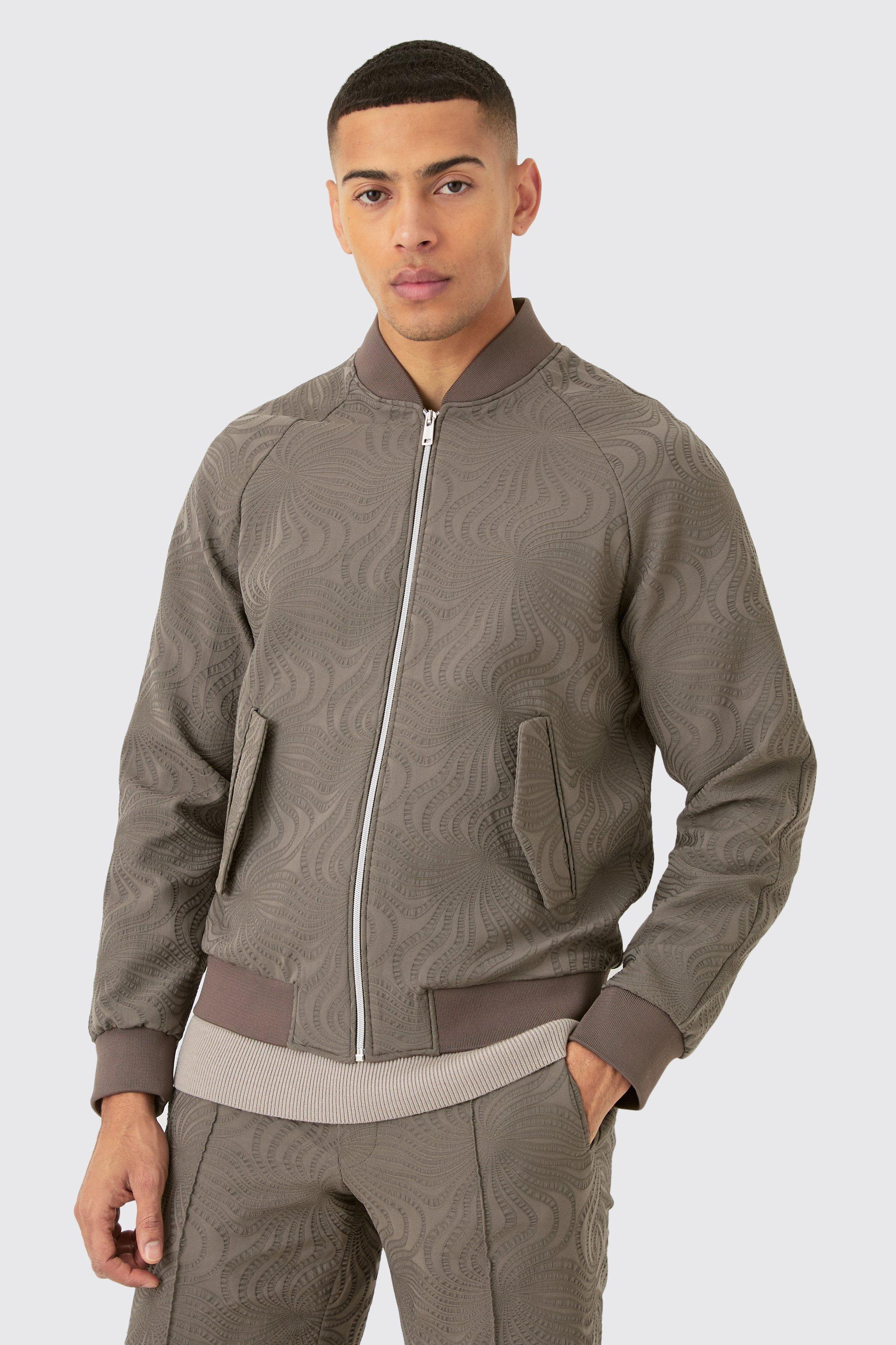 Mocha Textured Regular Fit Tailored Bomber Jacket