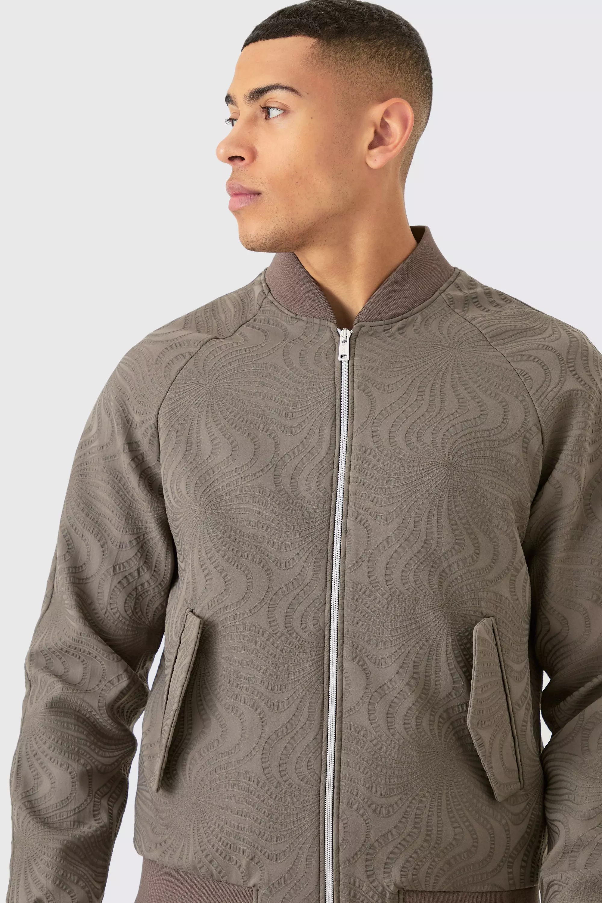 Mocha Textured Regular Fit Tailored Bomber Jacket alternative image