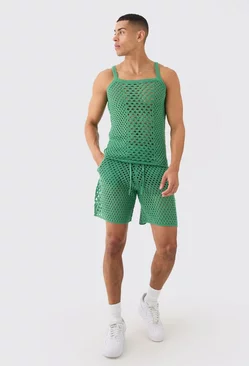 Green Muscle Fit Knitted Tank Short Set