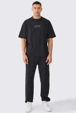 Man Oversized T-shirt & Jogger Set Black