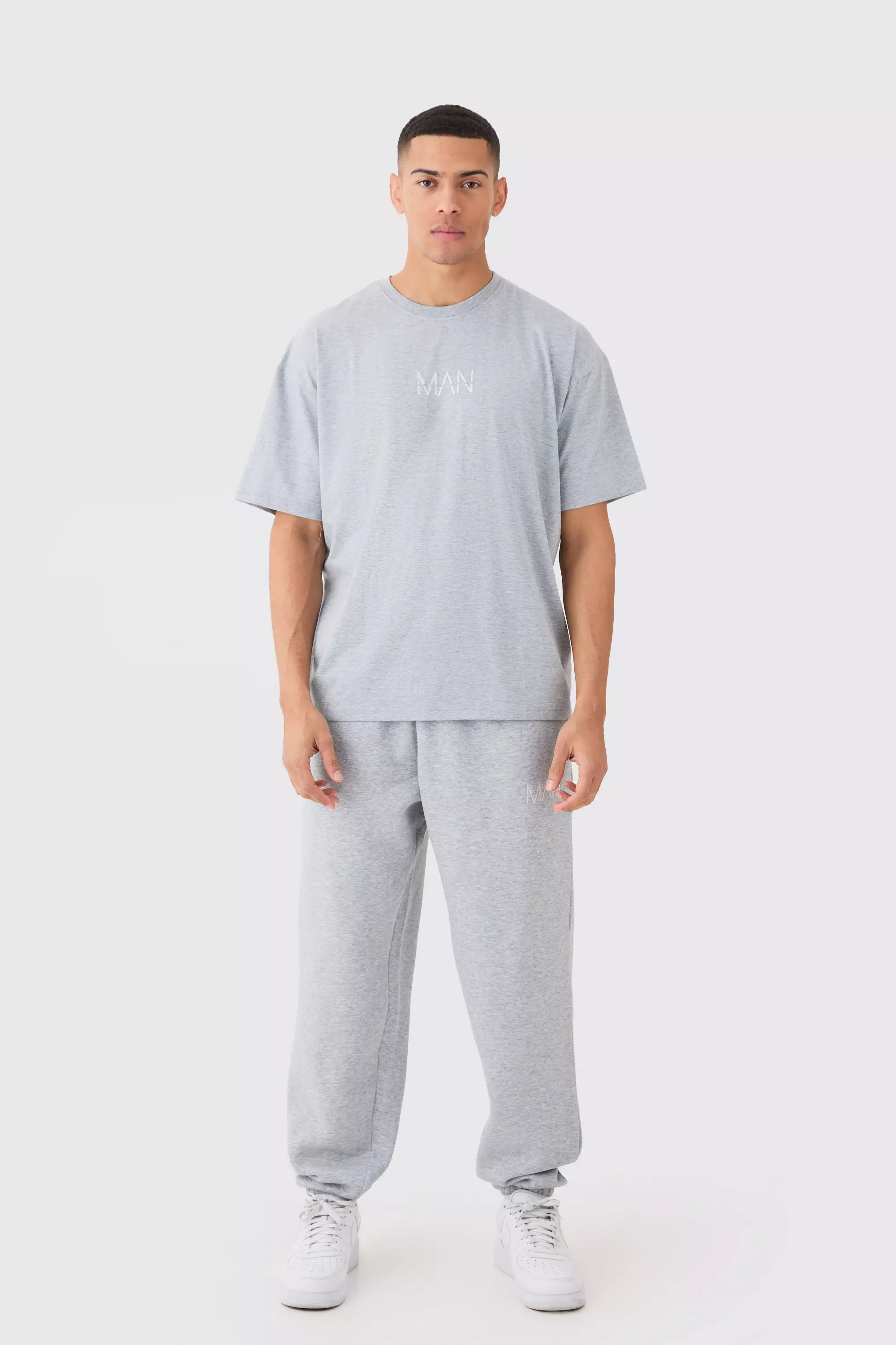 Man Oversized T-shirt & Jogger Set Grey marl