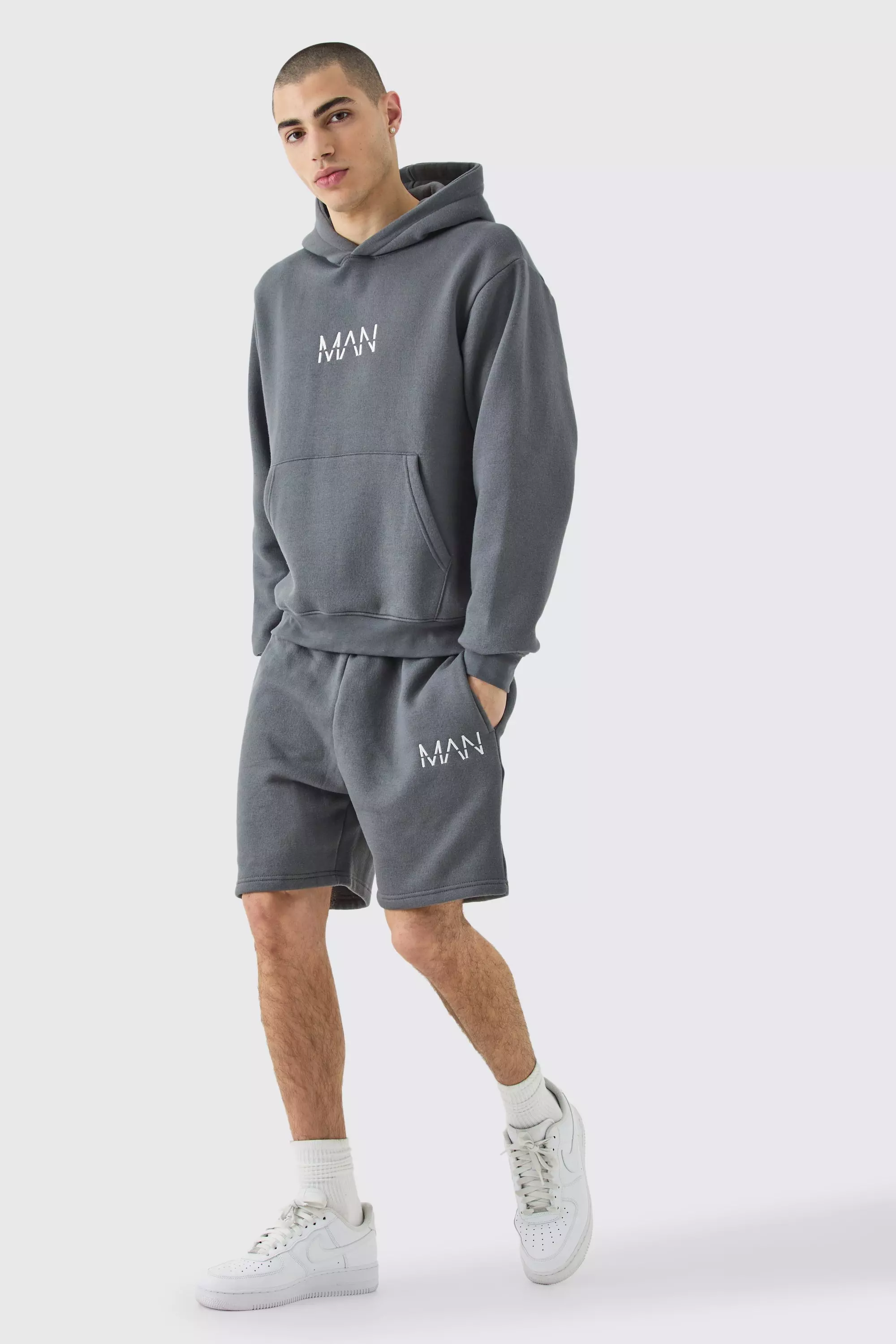 Charcoal Grey Man Boxy Hoodie Short Tracksuit