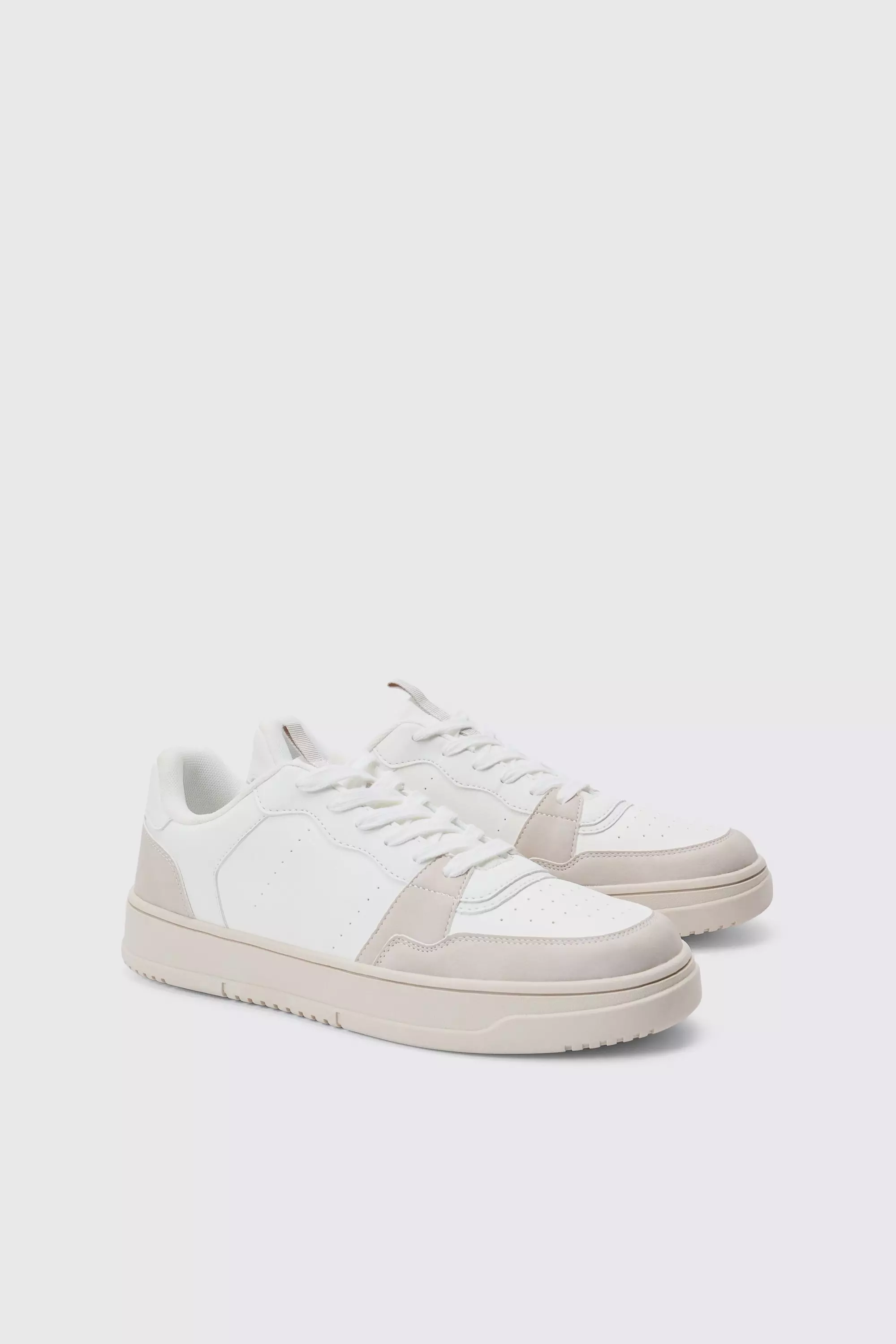 Suede Panel Chunky Trainer In White White
