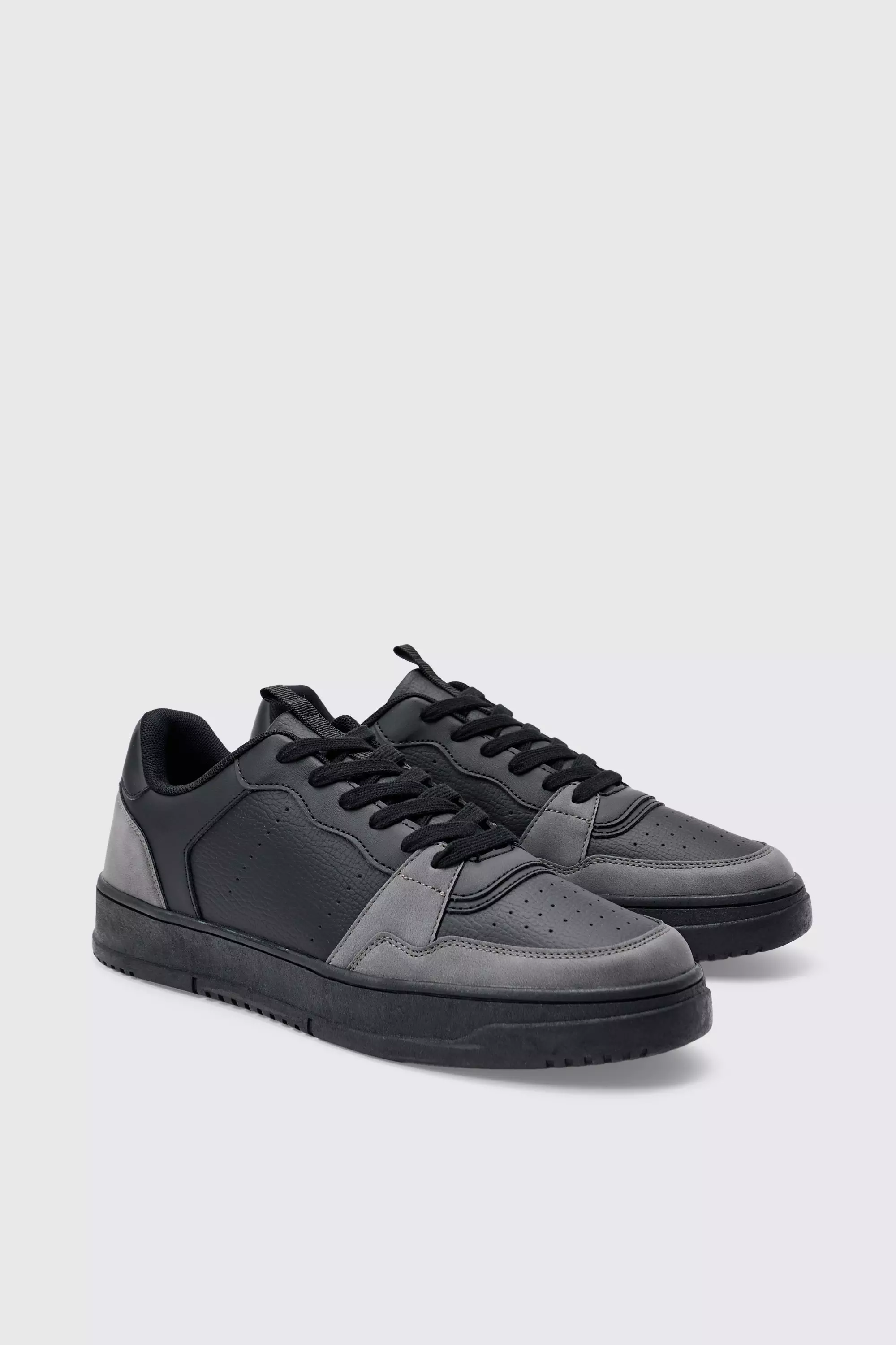 Suede Panel Chunky Sneakers In Black Black