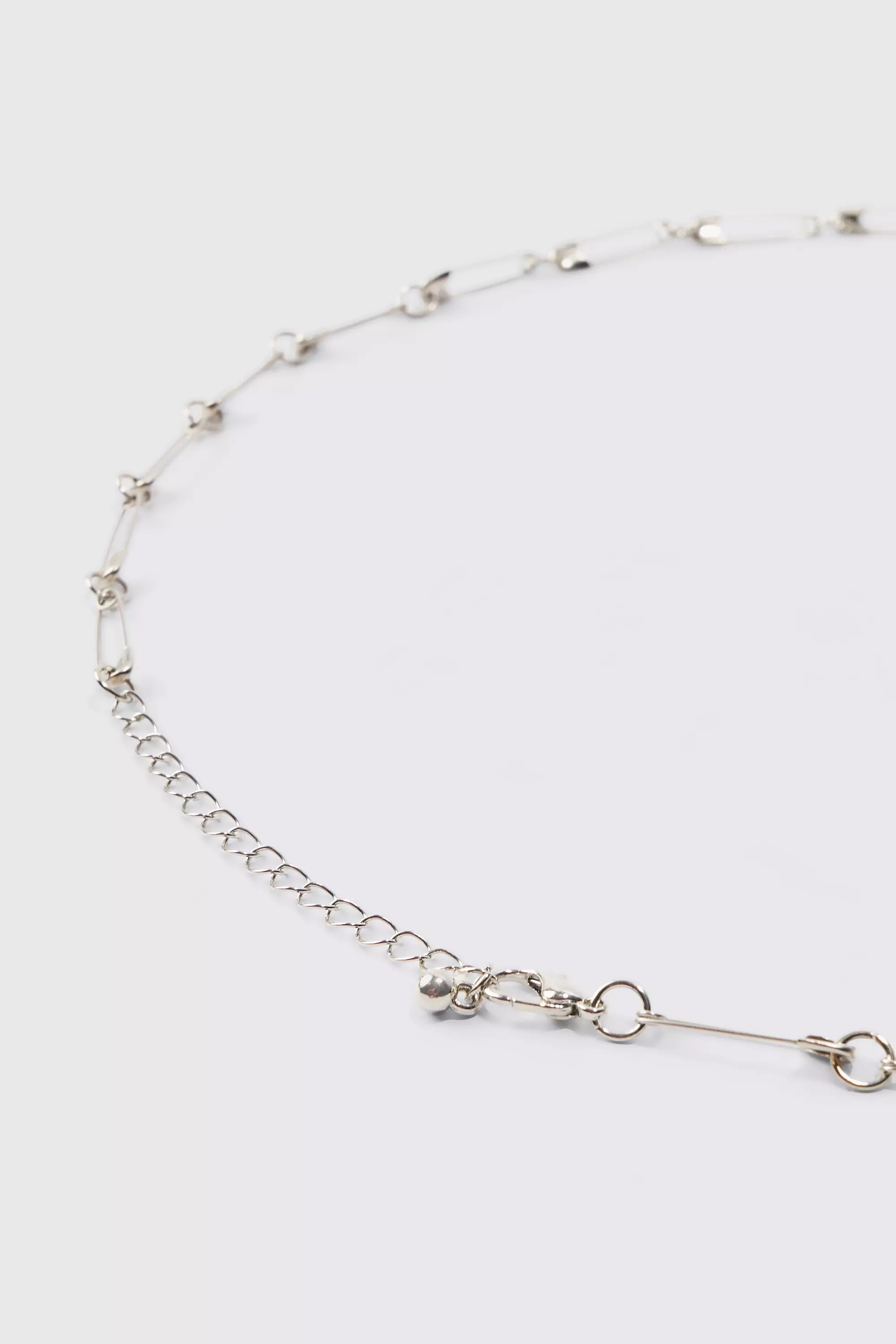 Safety Pin Chain Necklace In Silver alternative image