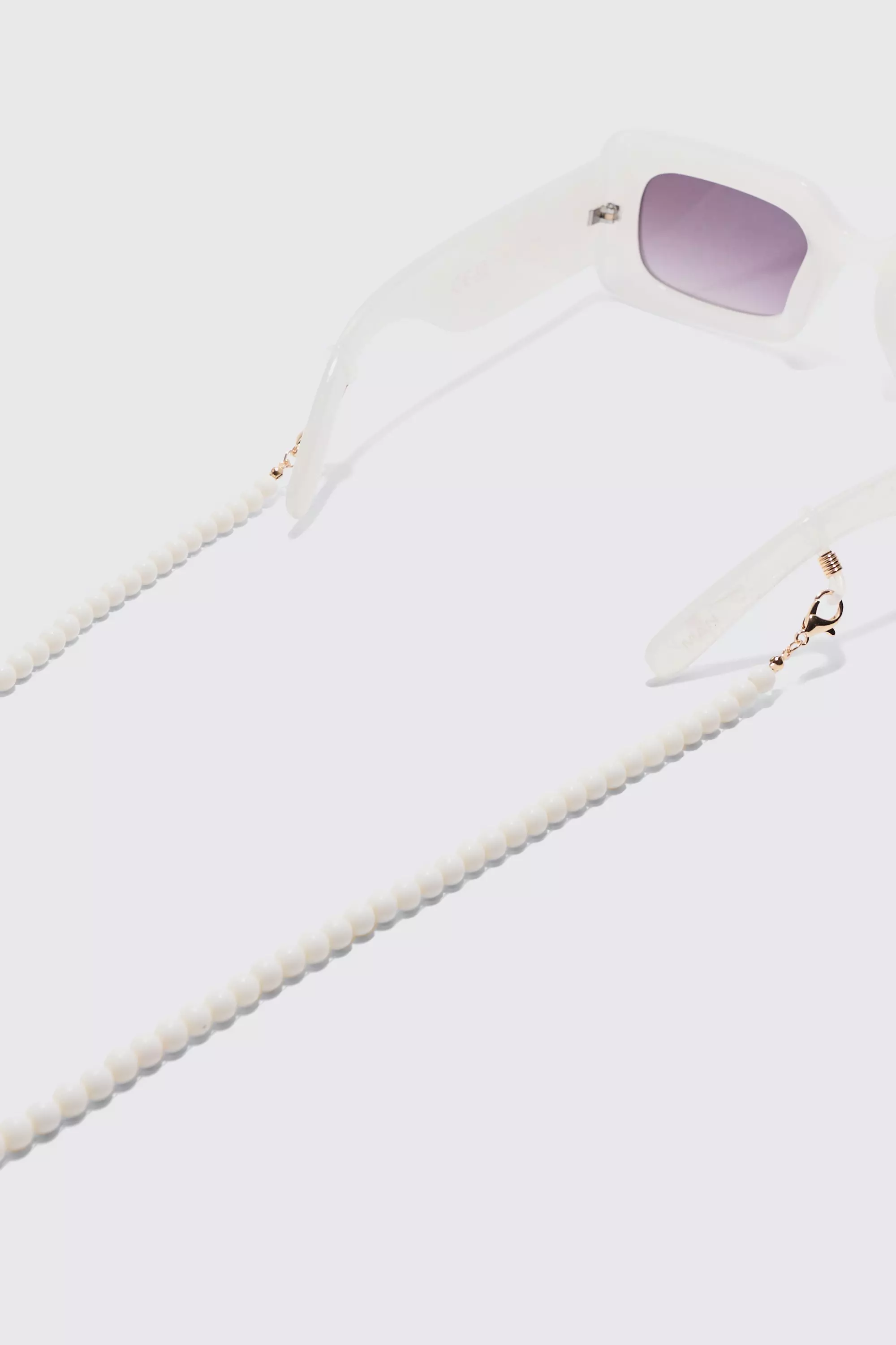 Pearl Beaded Sunglasses Chain In White White