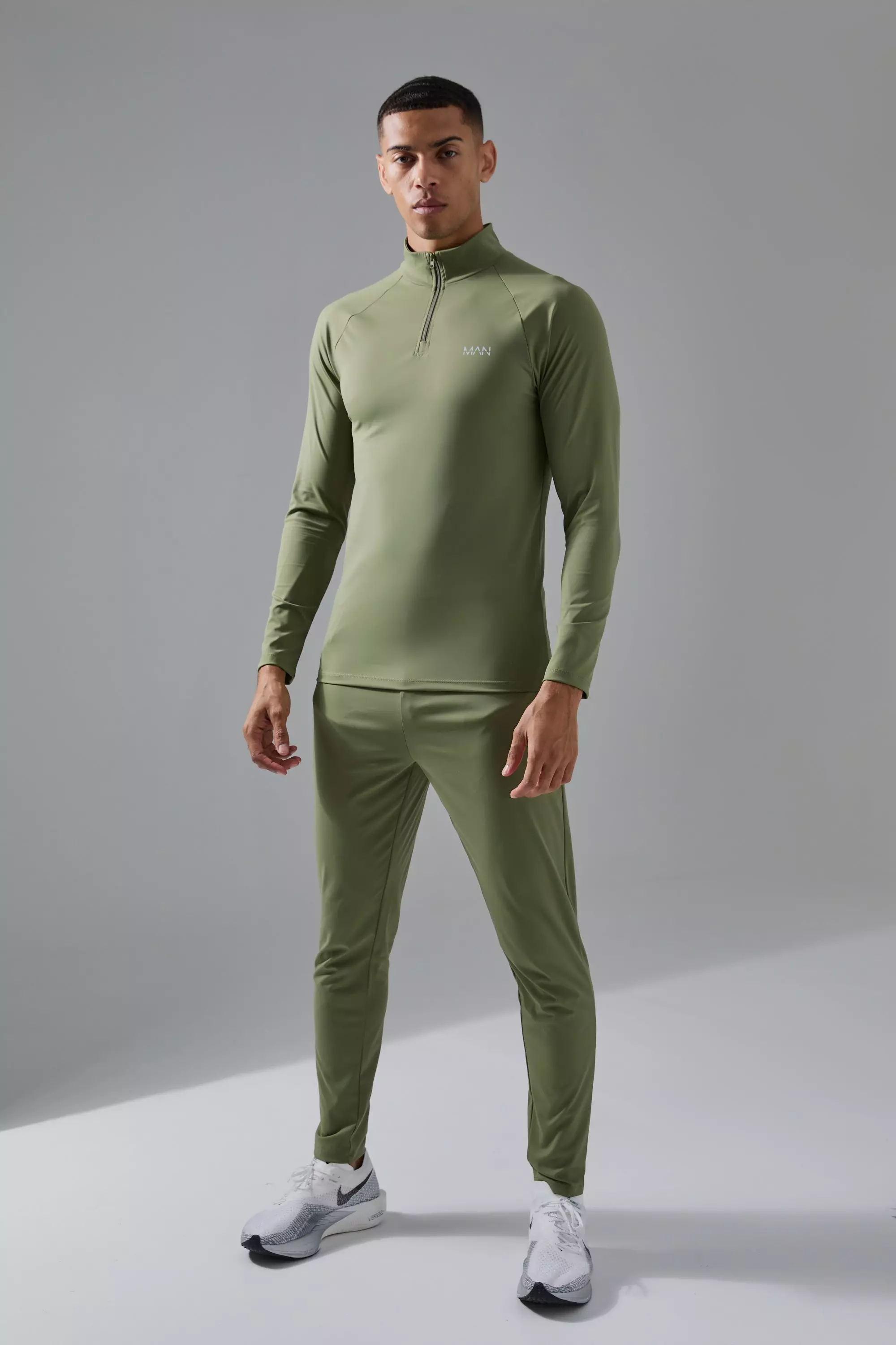 Khaki Man Active Gym 1/4 Zip Tracksuit