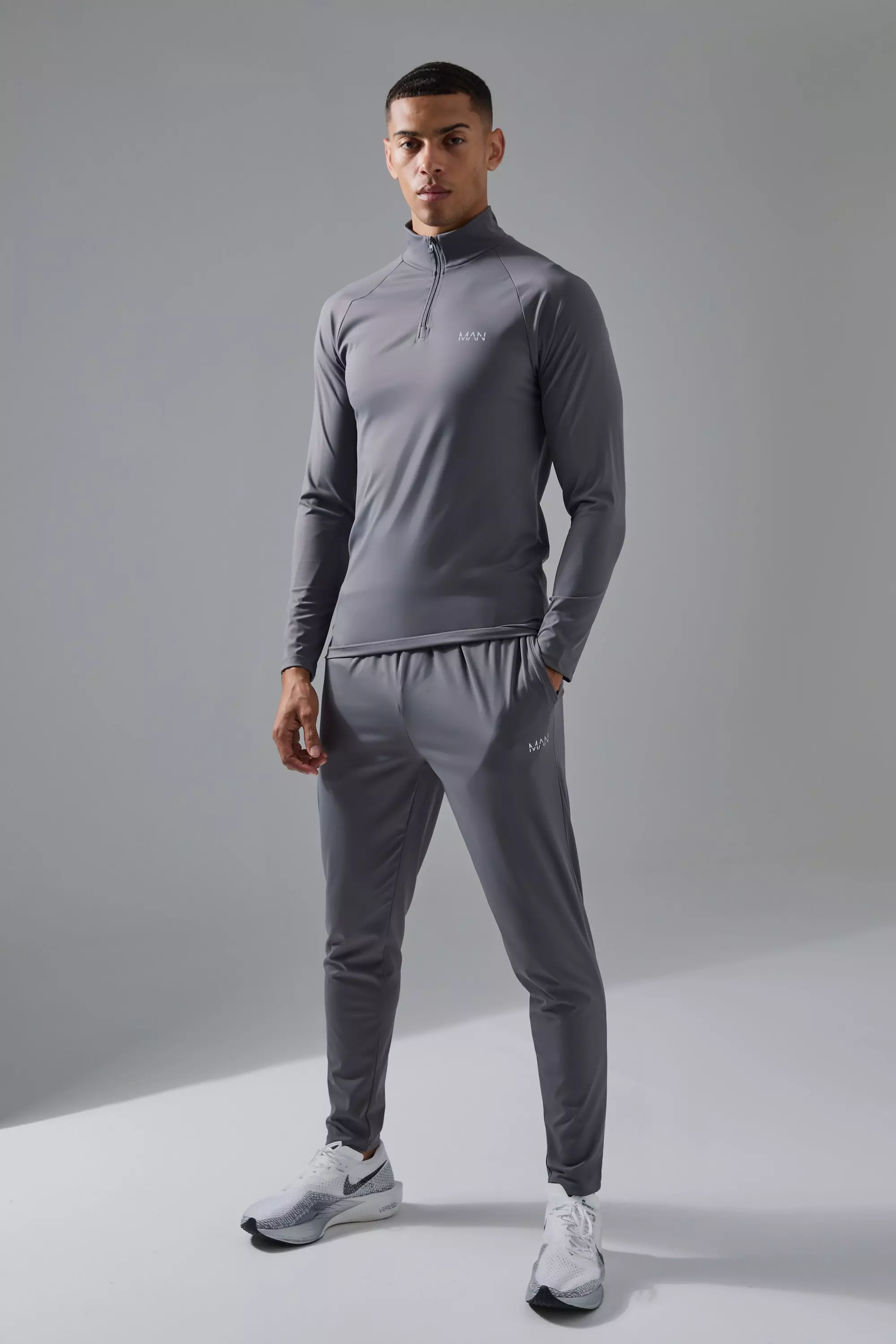 Charcoal Grey Man Active Gym 1/4 Zip Tracksuit