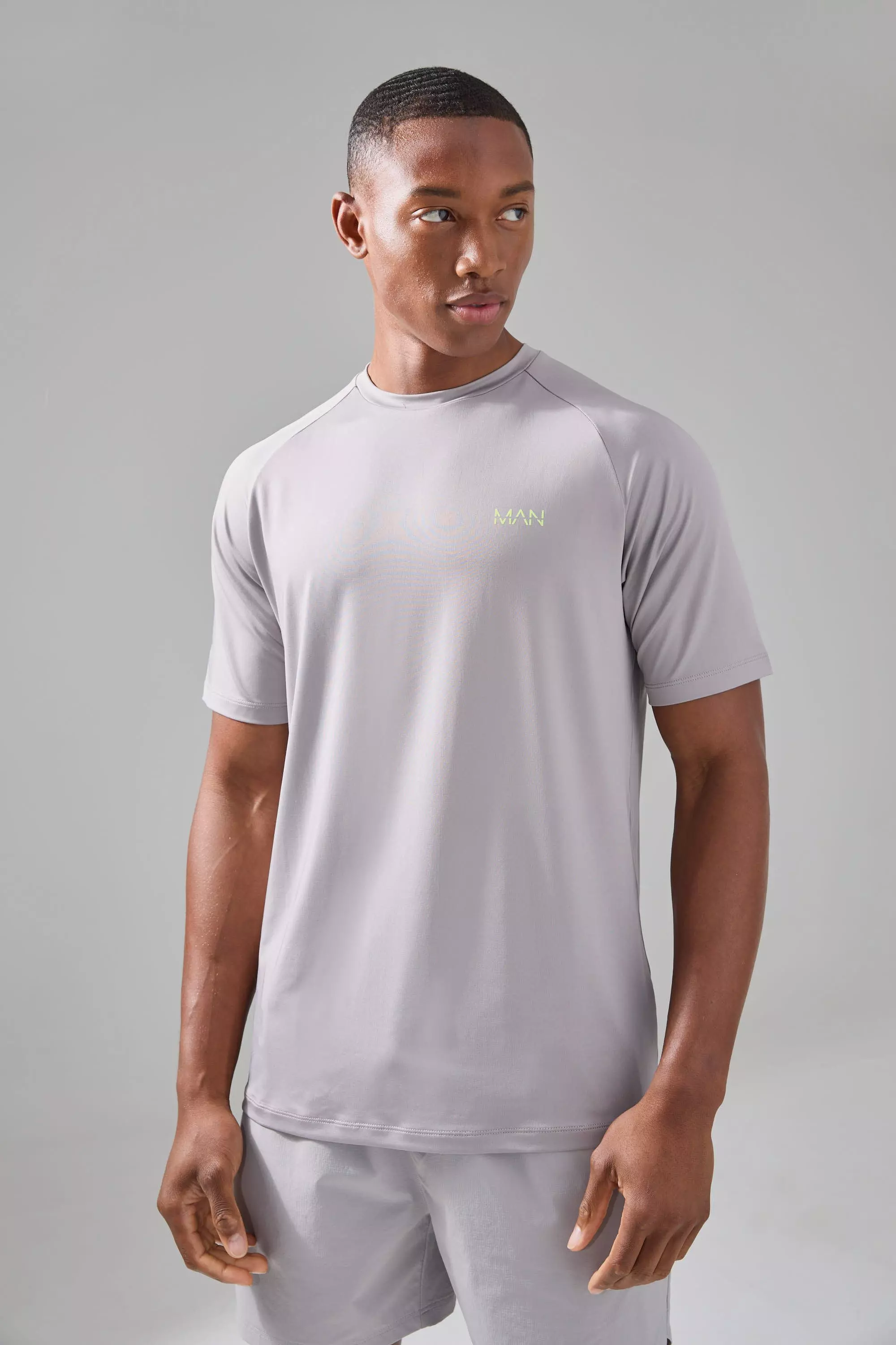 Man Active Gym Raglan T-shirt Neon Logo Grey