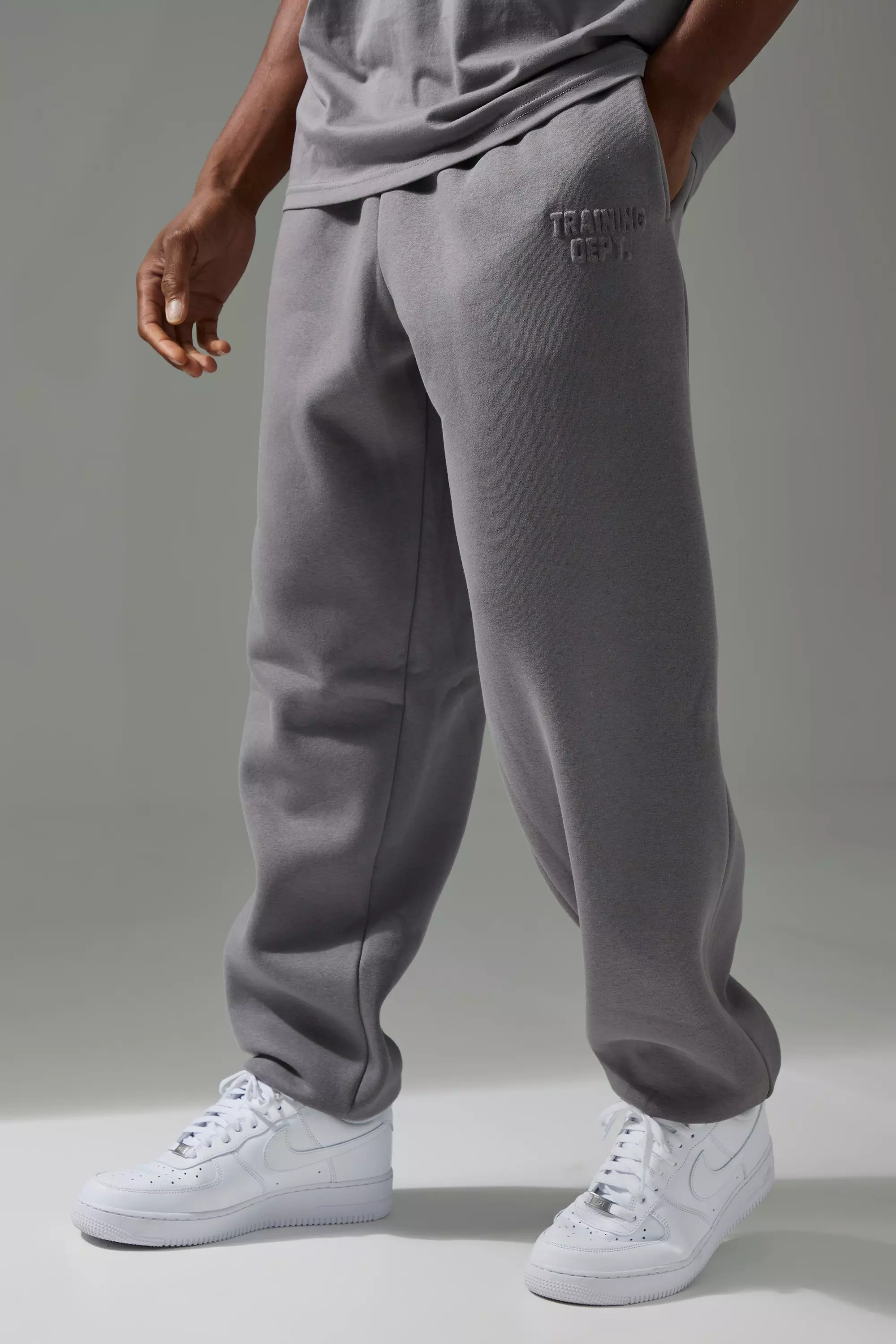 Man Active Training Dept Oversized Embossed Sweatpants Charcoal