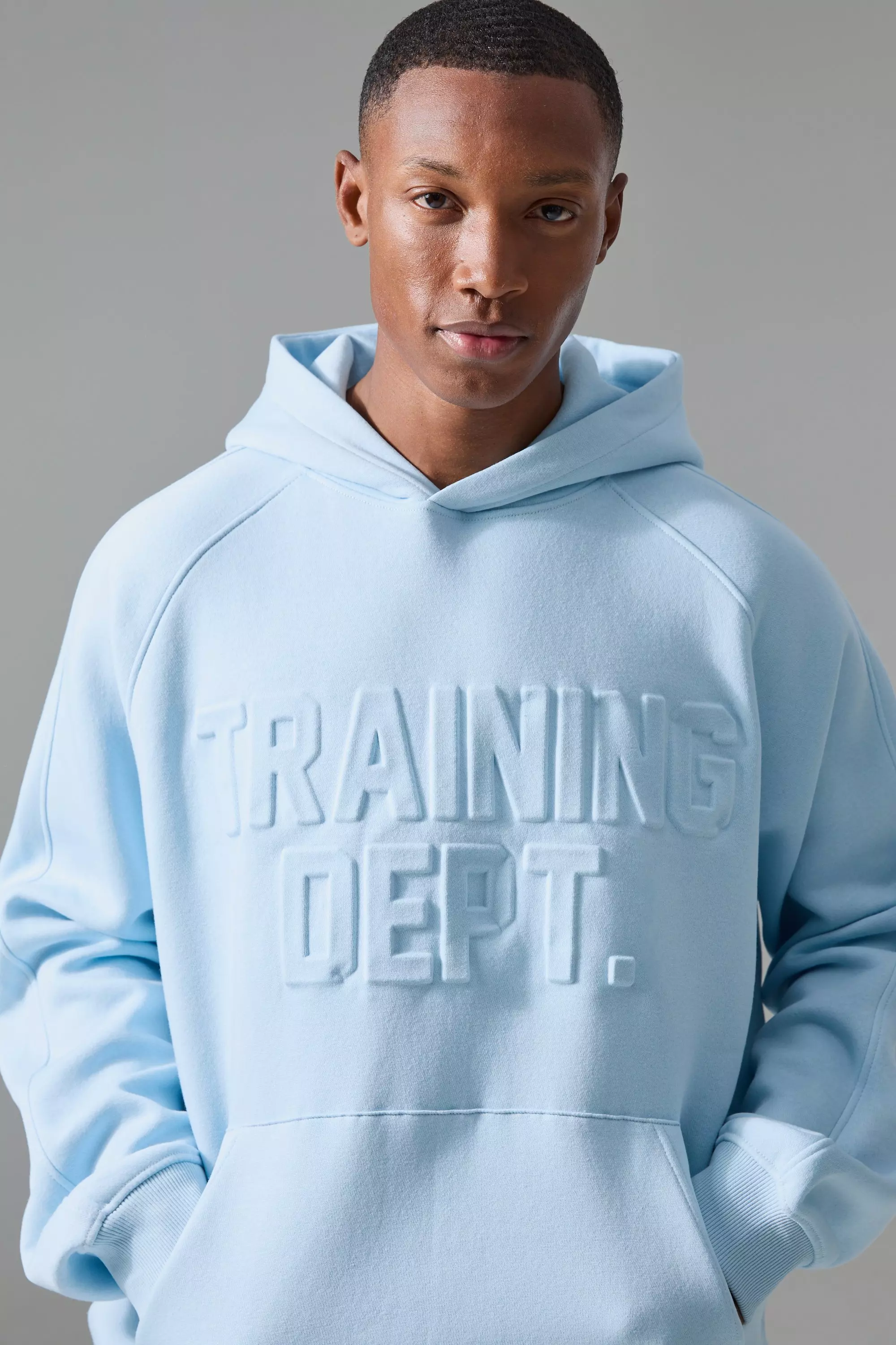 Man Active Training Dept Oversized Embossed Hoodie boohooMAN USA