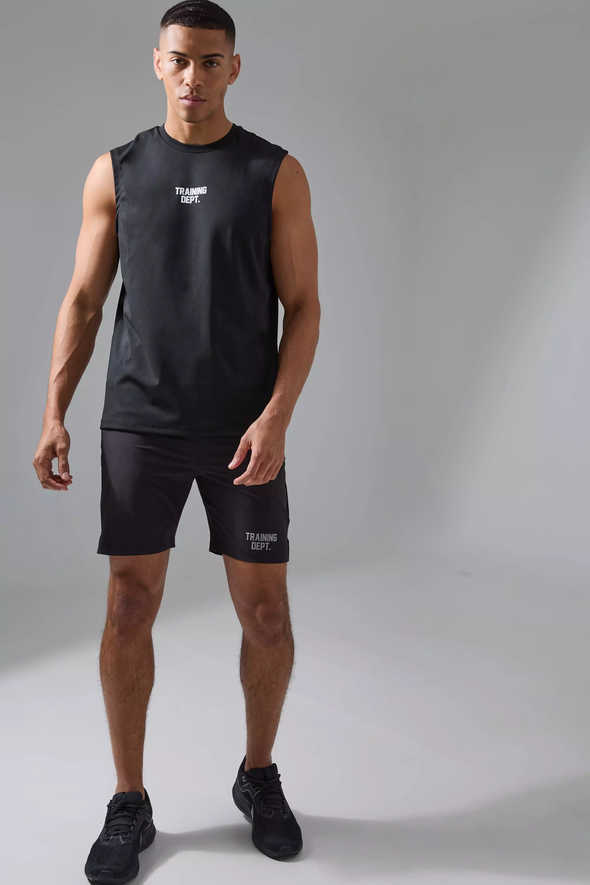 Black Active Training Dept Perforated Tank & Short Set