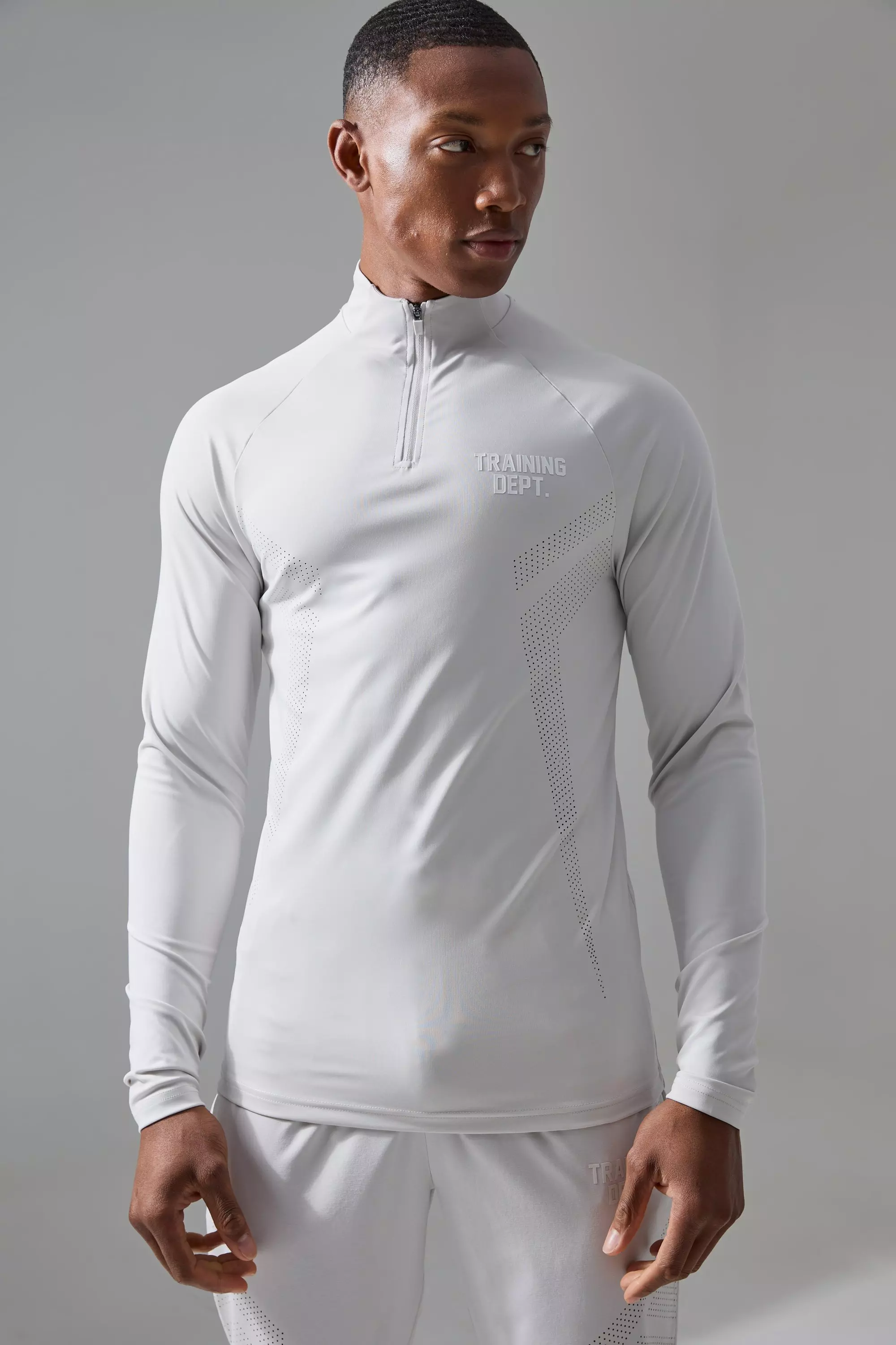 Active Training Dept Muscle Fit Perforated Quarter Zip Top Light grey