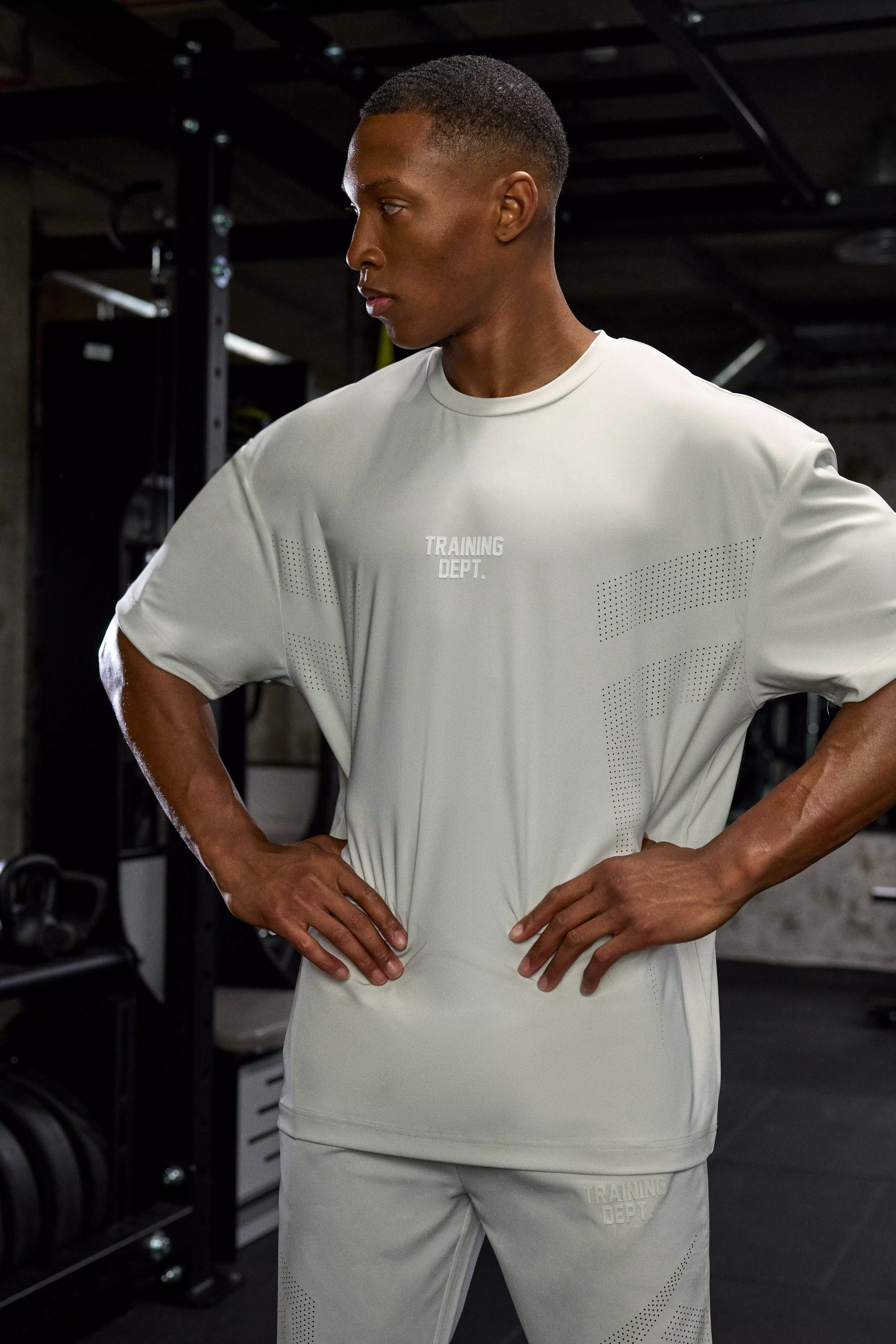 Stone Beige Active Training Dept Oversized Perforated T-shirt