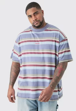 Plus Oversized Carded Heavy Striped Ofcl T-shirt Blue