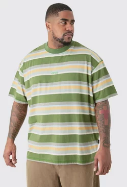 Plus Oversized Carded Heavy Striped Ofcl T-shirt Olive