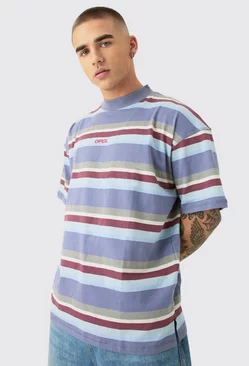 Oversized Carded Heavy Striped Ofcl T-shirt Blue