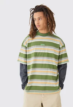Oversized Carded Heavy Striped Ofcl T-shirt Olive