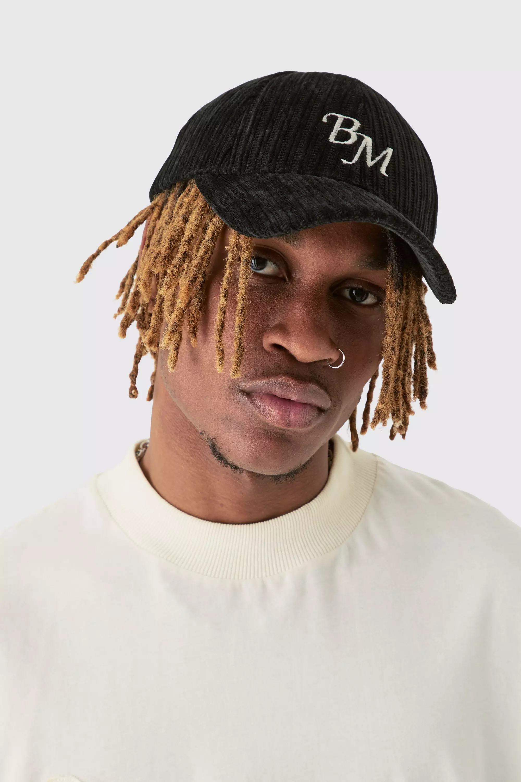 BM Embroidered Corduroy Cap In Black Black