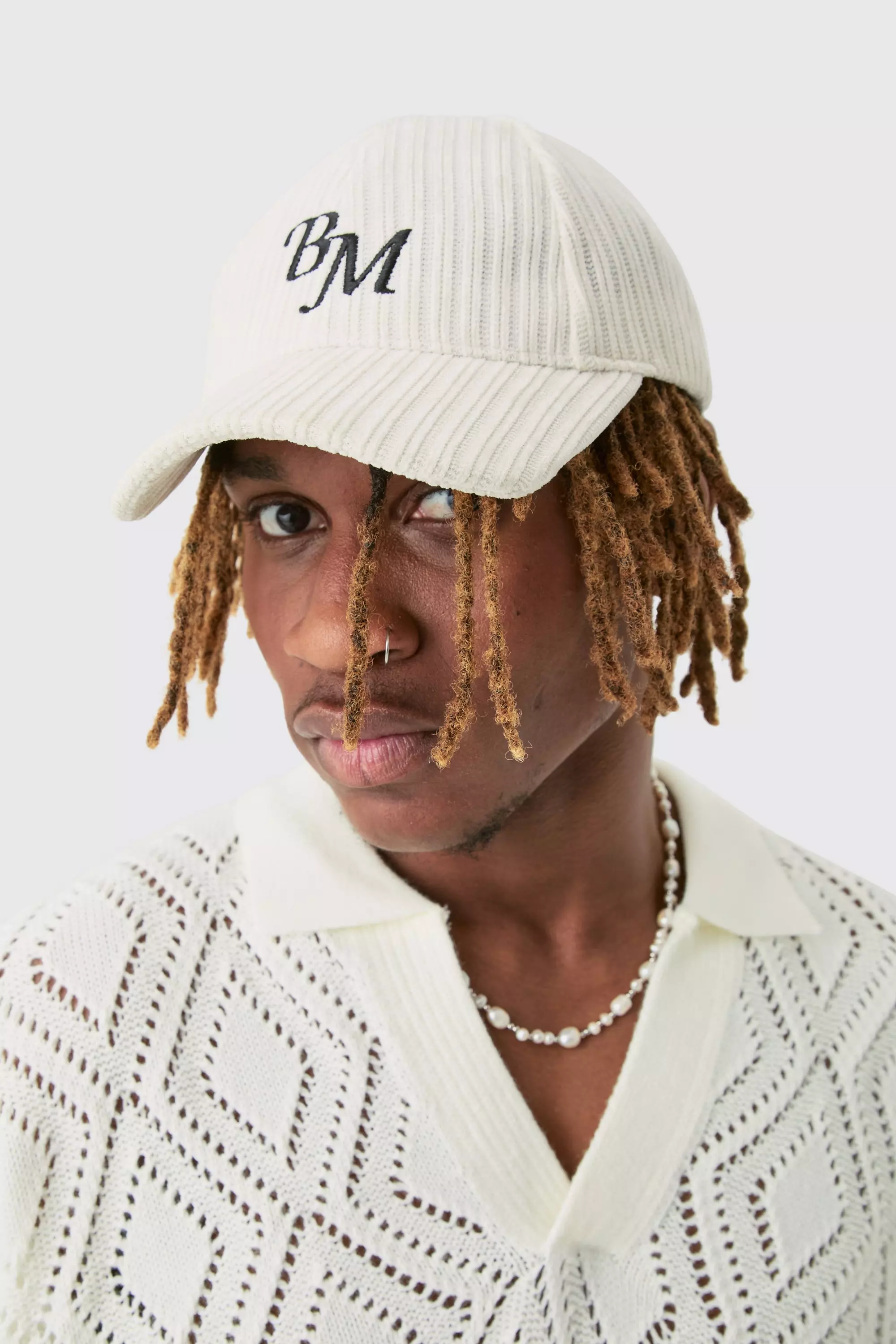 BM Embroidered Corduroy Cap In Ecru Ecru