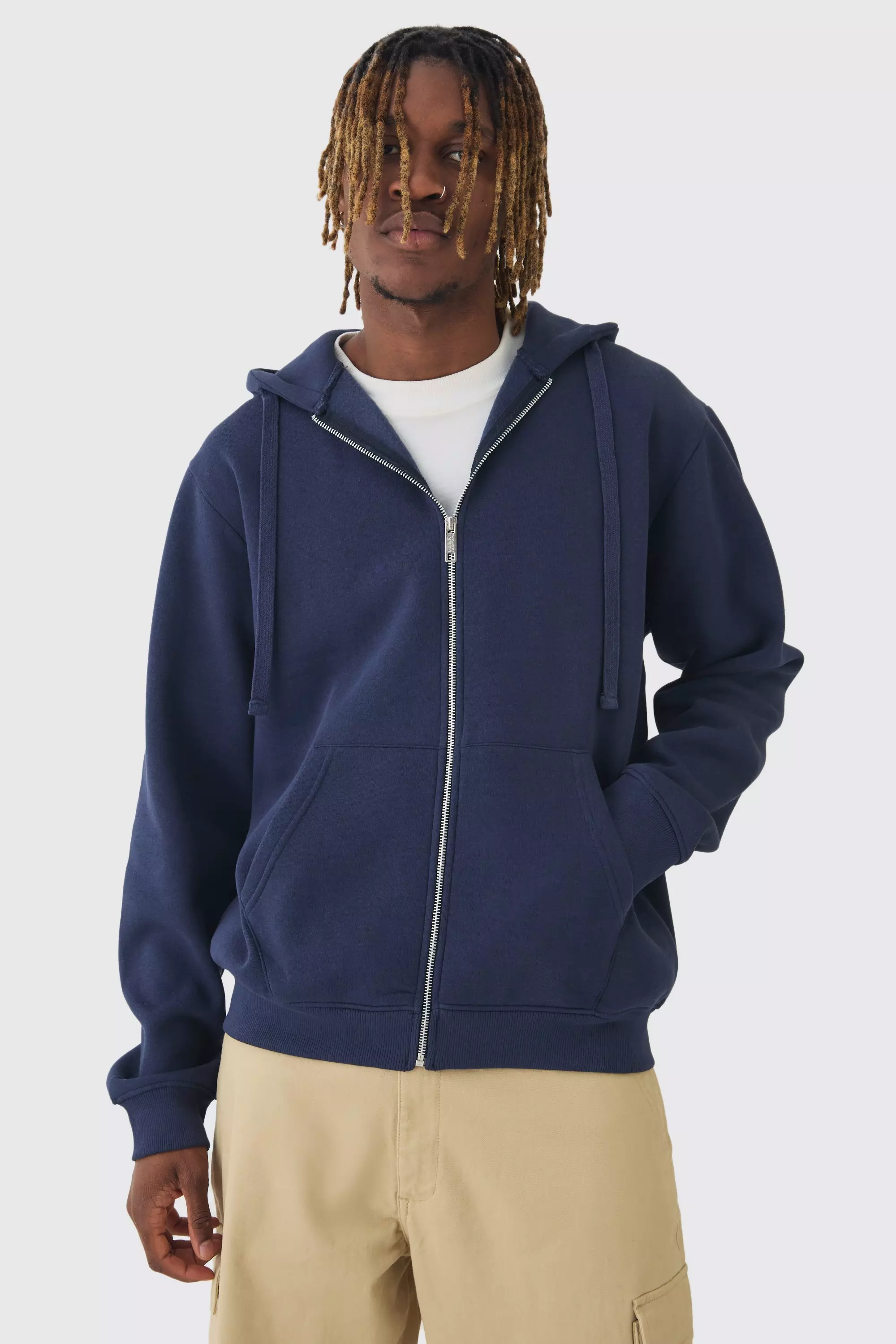 Navy Tall Basic Zip Through Hoodie In Navy