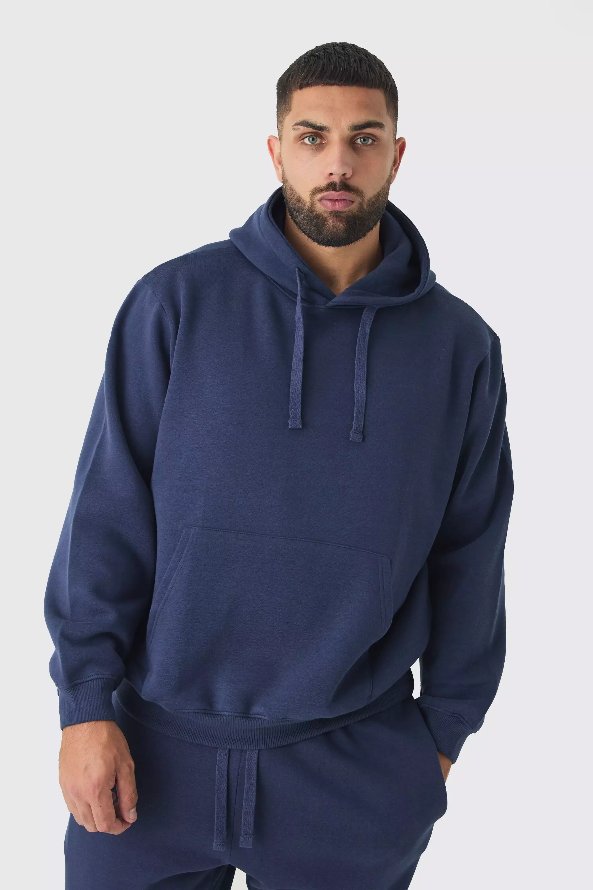 Plus Basic Hoodie In Navy boohooMAN
