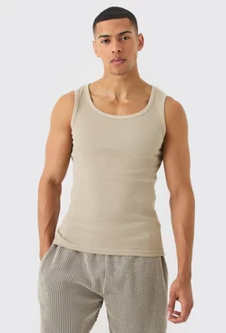 Ribbed Muscle Fit Vest Stone