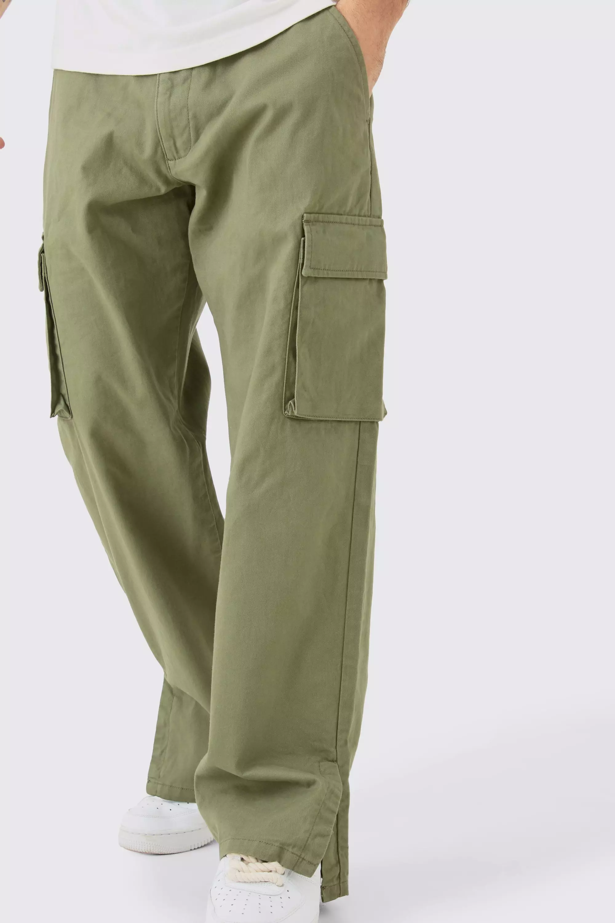 Khaki Fixed Waist Relaxed Fit Cargo Split Hem Trouser alternative image