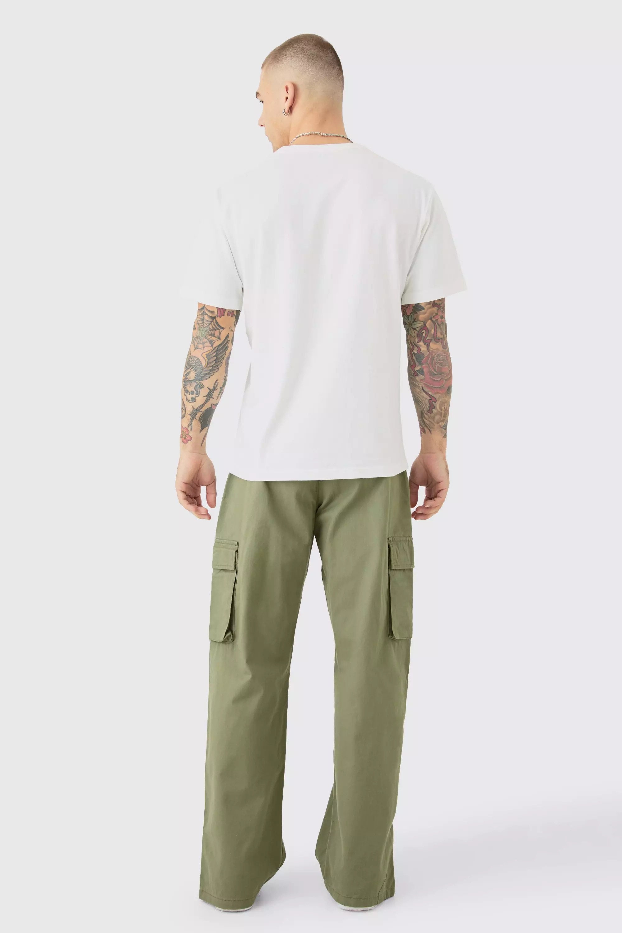 Khaki Fixed Waist Relaxed Fit Cargo Split Hem Trouser alternative image