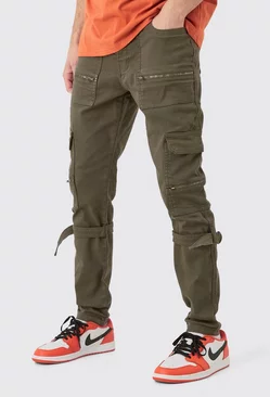 Skinny Stretch Zip Multi Strap Cargo Trouser Khaki