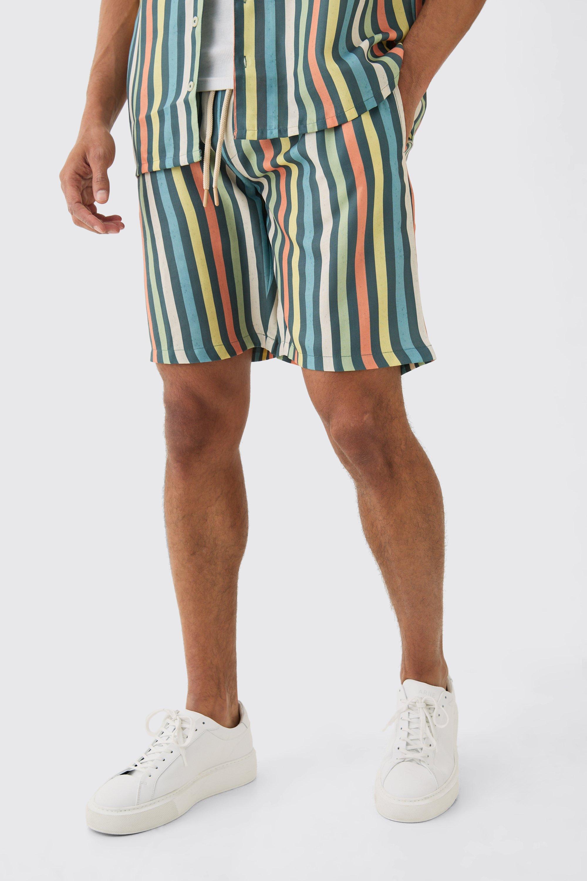 Multi Gestreepte Baggy Shorts Met Elastische Taille