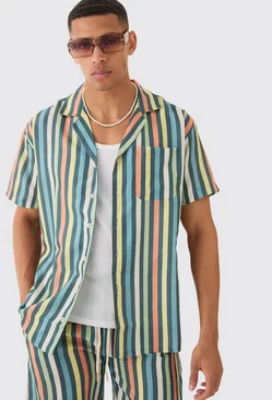 Short Sleeve Oversized Revere Stripe Shirt Multi