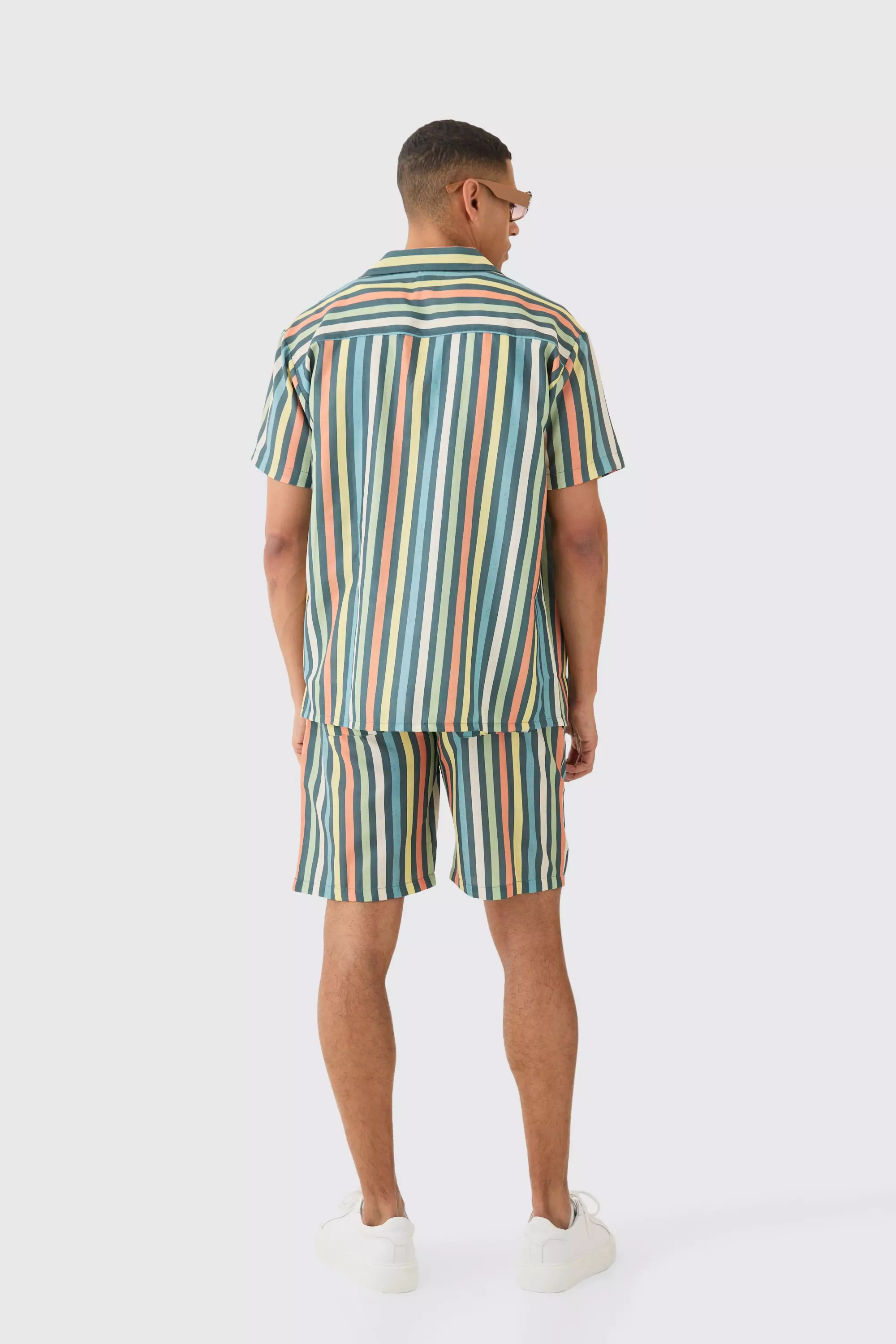 Multi Short Sleeve Oversized Revere Stripe Shirt alternative image